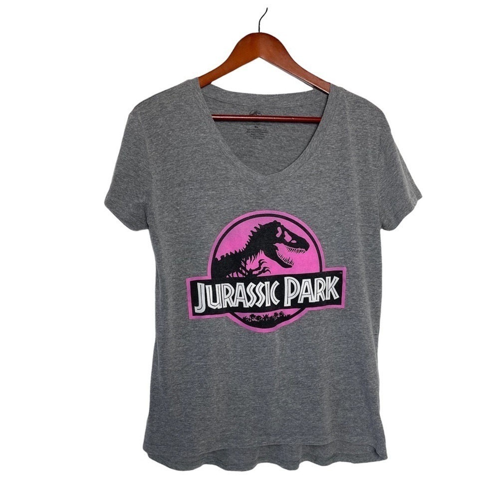 Jurassic Park Graphic Gray T Shirt Women's V Neck‎ Dinosaur
